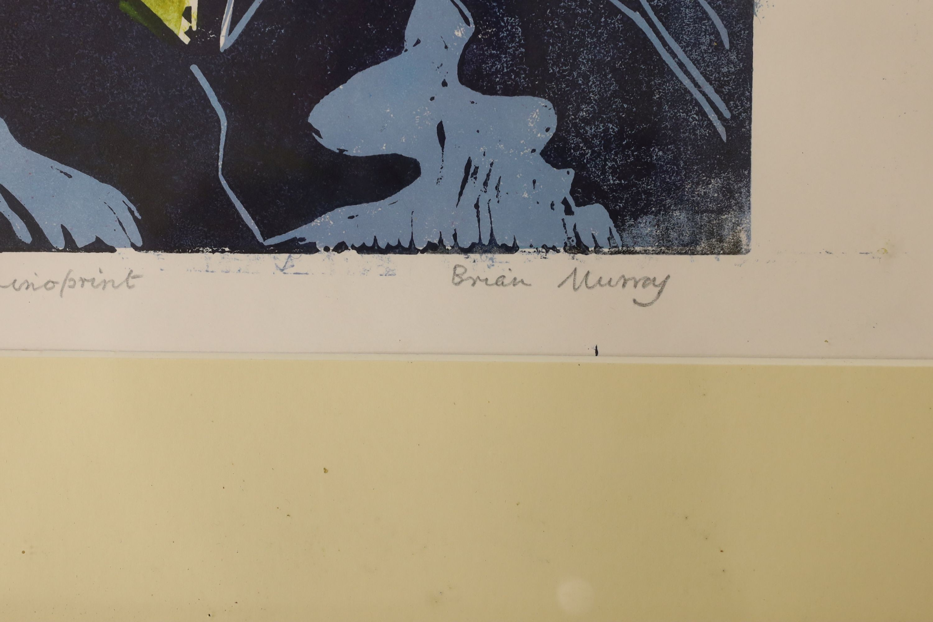 Brian Murray, linoprint, 'Landing the catch', signed, 2/5, 44 x 37cm